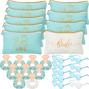 27 Pcs Bridesmaid Proposal Gift Bride Cosmetic Makeup Bags Bridal Hair Scrunchies Ties Heart Shape Sunglasses for Wedding Bachelorette Party Favor(Champagne, White)