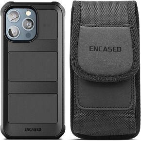 Encased (2-in-1) Belt Pouch with Rugged Case, Designed for iPhone 15 PRO (2023) Protective Full-Body Falcon Armor, Holster Clip Phone Holder - Black (Compatible with MagSafe)