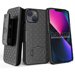 BELTRON Combo Case with Belt Clip for iPhone 13 Mini 5.4'', Super Slim Rubberized Grip Case & Swivel Belt Clip Holster with Built-in Kickstand