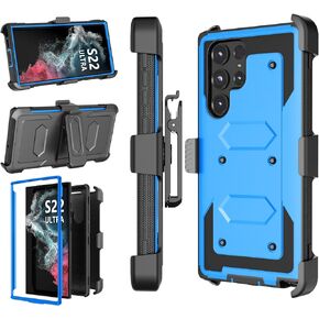 Njjex Rugged Case for Samsung Galaxy S22 Ultra, for Galaxy S22 Ultra Case 6.8", [Nbeck] Shockproof Heavy Duty Rugged Locking Swivel Holster Belt Clip Full Body Hard Shell Cover & Kickstand [Black]