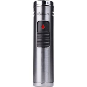 Triple Torch Jet Flame Cigar Lighter, Windproof Outdoor Camping Lighter, Cigar Punch (Gloss Silver)