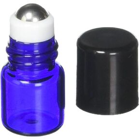 True Essence 1 ml, (1/4 Dram) Cobalt Blue Glass Micro Mini Roll-on Glass Bottles with Metal Roller Balls - Refillable Aromatherapy Essential Oil Roll On (12)