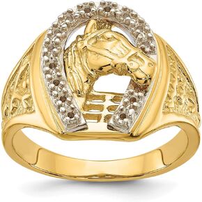 Avariah Solid Gold 14k Two-Tone Mens Horseshoe with Horse in Center Ring Mounting (no stones included)