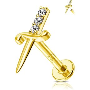 Jewseen 14K Gold Internally Threaded Lip Ring Floral Conch Piercing Jewelry Sword Cartilage Earrings for Women Flat Back Earrings