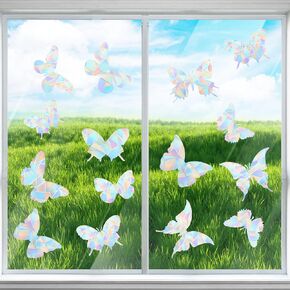 2 Sheets Window Stickers Butterfly, Transparent Window Clings Butterfly Rainbow Sun Catcher Sticker Window Collision Decal Prevent Bird Strikes Non Adhesive Reusable Decorations