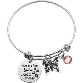 Chenhua Sister Gift Friendship Inspiration Bracelet You are the Sister I Got to Choose with Charm Butterfly Sister Bangle Bracelet