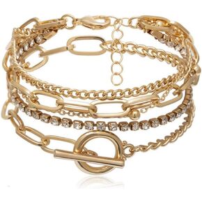 4PCS Gold Bracelets for Women Teen Girls,Adjustable Stackable Gold Chain Bracelet Bangle Set,Chunky Layered Bracelets Stack Cuff Bangles for Men