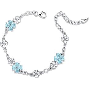 JIANGXIN Lucky Four leaf clover 925 Sterling Silver Birthstone Chain Link Bracelet for Women Gemstone Jewelry Shamrock Birthday Gift 16+4cm