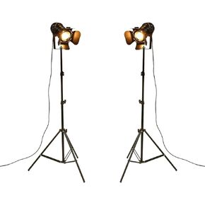 Vintage Industrial Black Retro Tripod Adjustable Floor lamp Parking Light, 5 Meter Cable with Foot Switch Parking Light Tripod gooseneck for Living Room Bedroom Office bar Lighting (Pack of 2)