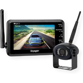 Voyager WVSXS43 Single-Camera System; Includes (1) 4.3" Wireless LCD Monitor, (1) Wireless Rear Camera, 12V Accessory Plug, Suction Cup Monitor Mount, Camera Mounting Bracket and Hardware