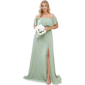 Ever-Pretty Plus Women's Summer Chiffon Strapless Off Shoulder Short Sleeves Split Semi Formal Bridesmaid Dresses 00969-DAPH