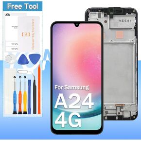Screen Replacement for Samsung Galaxy A24 4G LCD Display(OLED) SM-A245F SM-A245M SM-A245N 6.6“ LCD Touch Digitizer Assembly - Black with Frame - Tools(Small Size)