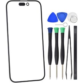 Outer Front Glass Cover Screen Replacement for iPhone 14 Pro with Installed Optical Clear Adhesive Black 6.1"