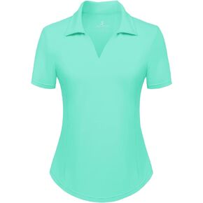 Women's Golf Polo Shirt V Neck Short Sleeve Tennis Shirt Sun Protection Moisture Wicking Athletic Tops
