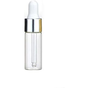 100Pcs 5ML Refillable Clear Glass Essential Oil Bottles Eye Dropper Vials Perfume Cosmetic Liquid Aromatherapy Lotion Sample Storage Containers Jars with Eye Dropper Dispenser, Silver Aluminum Cap