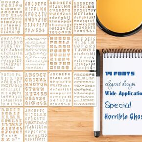 Letter Stencils, 14PCS 8.2x5.5" Plastic Reusable Alphabet Stencils in Different Fonts, Lettering Stencils for A5 Bullet Journals, Stencils for Painting on Wood Canvas Chalkboard