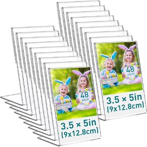 48 Pcs Acrylic Picture Frame, 3.5 x 5 Inch Acrylic Sign Holder Clear Photo Frame Tabletop Slanted Back Plastic Picture Frames Display