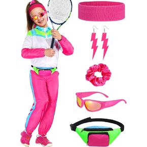 80s Outfits for Kids Girls 90s Party Workout Halloween Costume Neon Tracksuit for Disco Accessories