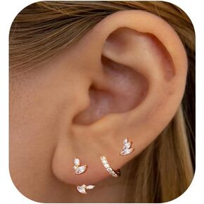 Stud Earrings for Women,14k Gold Plated Huggie Hoop Earrings Dainty Cartilage Earring Sets for Multiple Piercing Hypoallergenic Small Gold Hoop Earrings for Women Trendy Gold Hoops Jewelry