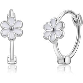 925 Sterling Silver Daisy Hoop Earrings Small White Flower Hoop Huggie Cartilage Earrings for Women Girls Daisy Flower Jewelry Gifts for Birthday Christmas