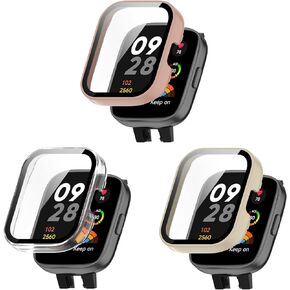 PC+Tempered Glass Screen Protector Case Compatible for Xiaomi Redmi Watch 3/Mi Watch Lite 3 Screen Protector for Xiaomi Redmi Watch 3/Mi Watch Lite 3 Full Coverage Bumper (3Pack A)