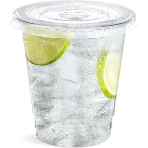 SHOPDAY Disposable Plastic Cups with Lids 8 oz Clear Plastic Cups 50 Pack, Cold Drink Containers Party Cups for Beverage Coffee Soda Juice Smoothie