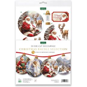 Katy Sue Christmas Ball Ornaments Die Cut Decoupage Selection Pack.12 Pre-Cut Die Cut Sheets for Christmas Card Making Supplies, Card Toppers & Papercraft Ball Ornaments (Baubles)