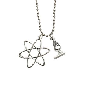 3D Mini Microscope Necklace, Cool Atom Charm Pendant, Stainless Steel Ball Chain Long Necklace for Man Woman, Science Jewelry for Biology Teacher