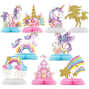 9pcs 3D Rainbow Unicorn Honeycomb Centerpieces for Birthday Party Decorations, Shiny Cloud Rainbow Unicorn Theme Centerpieces for Girls Party Supplies Baby Shower Party Decorations in Kuwait