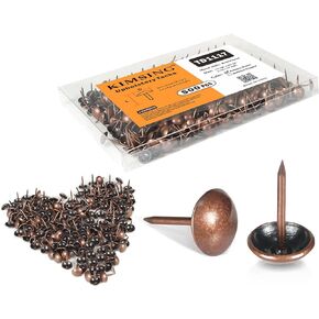 KIMSING TD1117 Antique Copper Deco Nails, 500PCS Smooth Round Head Tacks, 7/16" (11mm) Head Dia Decorative Push Pins, Upholstery Finish Tacks for Furniture (Antique Copper,500PCS/BOX)
