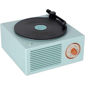 Old Fashioned Classic Style Bluetooth Speaker Cute Blue Look Creative Vinyl Record Player Gift for Girls Bass Enhancement Loud Volume Black Glue Speaker by Benzama