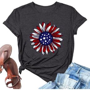 American Flag Sunflower Shirts Women 4th of July Graphic Tees Patriotic T-Shirts USA Flag Star Stripe Tops