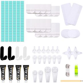 Variety Home Utility Hooks Kit, No Trace Picture Hanging Strips, Wall Hooks and Picture Hangers Kit, Adhesive Sticky Tack Putty, Hook and Loop Tape, Multi Function Damage Free Storage Hooks Set