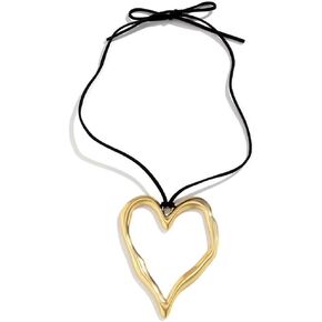 Chunky Heart Choker Necklace Y2k Big Heart Pendant Fashion Adjustable Chain Heart Necklaces For Women Teen Girls Christmas Trendy Jewelry Accessories(Black Rope-Gold)