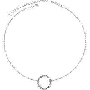 DAOCHONG S925 Sterling Silver Dainty Simple Twist Circle Pendant Eternity Choker Necklace,Rolo Chain,13+3 inches