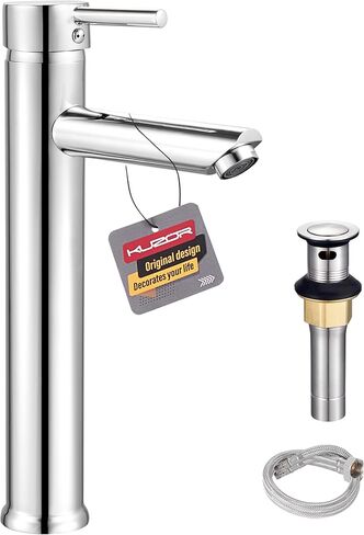 Tall Vessel Sink Faucet Chrome Single Hole, One Handle Bathroom Faucets with Pop Up Drain, 1 Hole Faucet for Bathroom Bowl Sink 12 Inch, Chrome in Saudi Arabia
