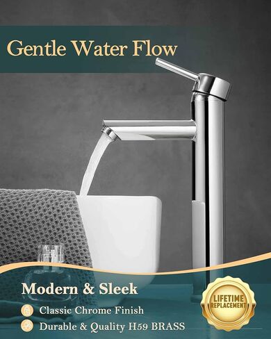 Tall Vessel Sink Faucet Chrome Single Hole, One Handle Bathroom Faucets with Pop Up Drain, 1 Hole Faucet for Bathroom Bowl Sink 12 Inch, Chrome in Saudi Arabia