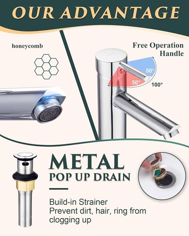 Tall Vessel Sink Faucet Chrome Single Hole, One Handle Bathroom Faucets with Pop Up Drain, 1 Hole Faucet for Bathroom Bowl Sink 12 Inch, Chrome in Saudi Arabia