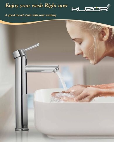 Tall Vessel Sink Faucet Chrome Single Hole, One Handle Bathroom Faucets with Pop Up Drain, 1 Hole Faucet for Bathroom Bowl Sink 12 Inch, Chrome in Saudi Arabia
