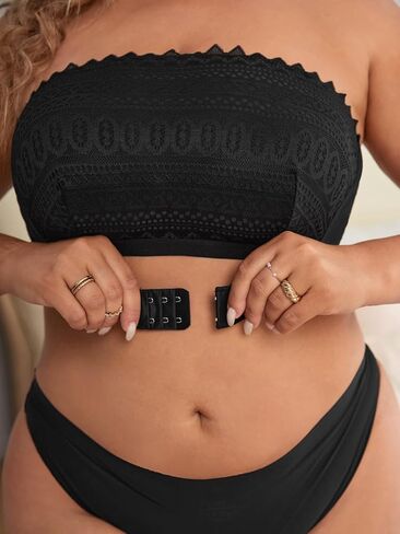 OYOANGLE Women's Plus Size Contrast Lace Front Buckle Strapless Bra Wireless Invisible Bandeau Bralette in Saudi Arabia