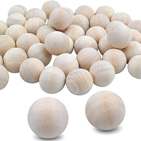 Natural Wooden Balls, 50 Pieces Unfinished Round Wood Mini Wood Craft Balls for DIY Jewelry Making Art Design - 25mm Diameter in Saudi Arabia