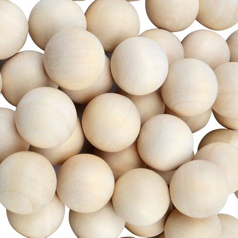 Natural Wooden Balls, 50 Pieces Unfinished Round Wood Mini Wood Craft Balls for DIY Jewelry Making Art Design - 25mm Diameter in Saudi Arabia