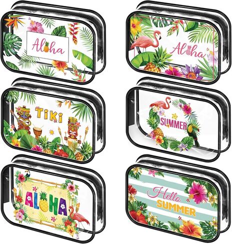 Capoda 6 Pcs Hawaiian Clear Toiletry Bags Transparent Aloha Cosmetic Bag Hello Summer Makeup Bag Waterproof PVC Tiki Beach Travel Pouch for Men Women Business Bathroom Organizer, 6 Styles in Saudi Arabia