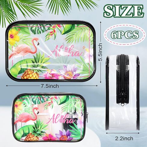 Capoda 6 Pcs Hawaiian Clear Toiletry Bags Transparent Aloha Cosmetic Bag Hello Summer Makeup Bag Waterproof PVC Tiki Beach Travel Pouch for Men Women Business Bathroom Organizer, 6 Styles in Saudi Arabia