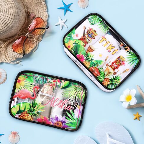 Capoda 6 Pcs Hawaiian Clear Toiletry Bags Transparent Aloha Cosmetic Bag Hello Summer Makeup Bag Waterproof PVC Tiki Beach Travel Pouch for Men Women Business Bathroom Organizer, 6 Styles in Saudi Arabia