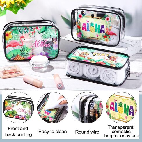 Capoda 6 Pcs Hawaiian Clear Toiletry Bags Transparent Aloha Cosmetic Bag Hello Summer Makeup Bag Waterproof PVC Tiki Beach Travel Pouch for Men Women Business Bathroom Organizer, 6 Styles in Saudi Arabia