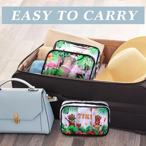Capoda 6 Pcs Hawaiian Clear Toiletry Bags Transparent Aloha Cosmetic Bag Hello Summer Makeup Bag Waterproof PVC Tiki Beach Travel Pouch for Men Women Business Bathroom Organizer, 6 Styles in Saudi Arabia