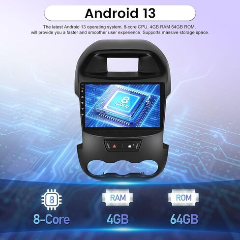 [8 Core 4+64G] Android 13 Car Radio for Ford Ranger 2012-2015 with Wireless Carplay and Android Auto - 9 Inch IPS 1280 * 720 Touchscreen Car Stereo - DSP 32EQ / WiFi/GPS + AHD Backup Camera in Saudi Arabia