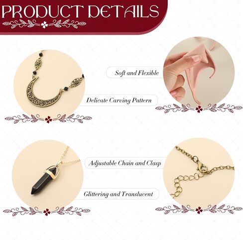 Inbagi 4 Pcs Cosplay Fairy Ears for Women Include 2 Pairs Fairy Pixie Elf Ears Crystal Head Chain Moon Head Chain Bohemian Moon Star Necklace for Girls Cosplay Costume Witches Accessory in Saudi Arabia