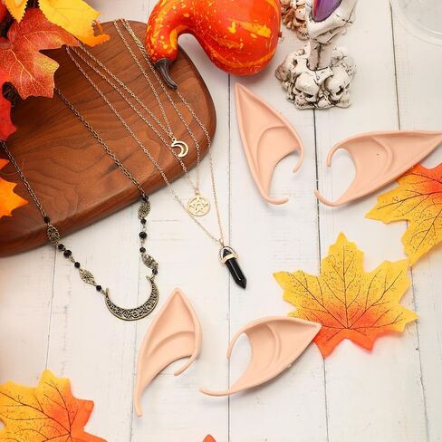 Inbagi 4 Pcs Cosplay Fairy Ears for Women Include 2 Pairs Fairy Pixie Elf Ears Crystal Head Chain Moon Head Chain Bohemian Moon Star Necklace for Girls Cosplay Costume Witches Accessory in Saudi Arabia